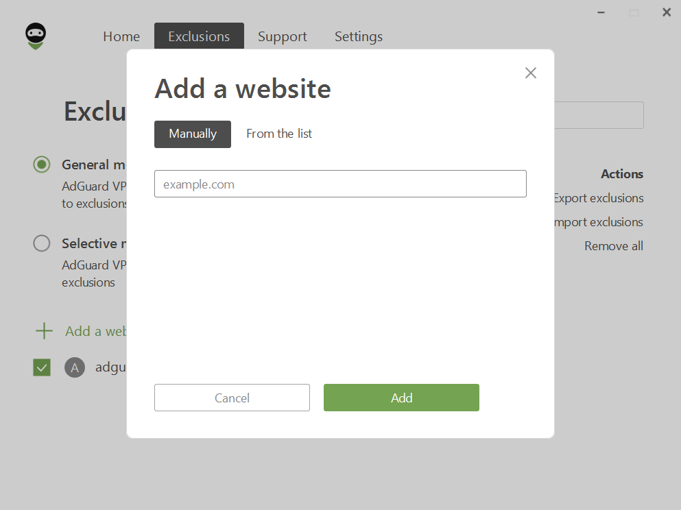 how to add exclusions to adguard adblocker