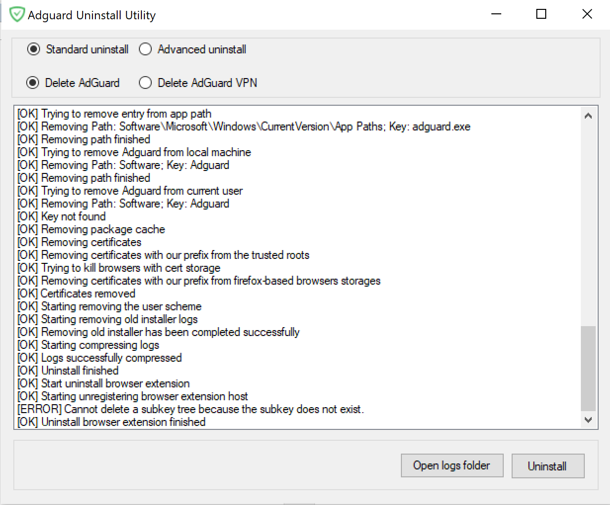 uninstall adguard web filter