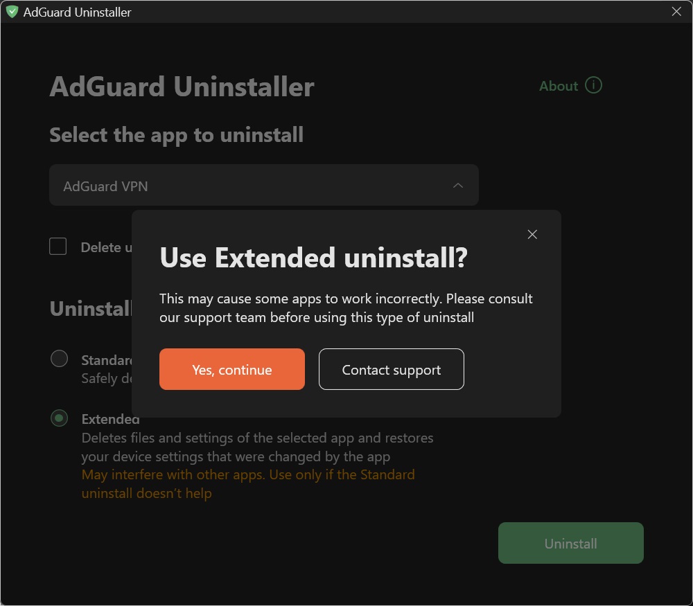 Extended uninstall *border