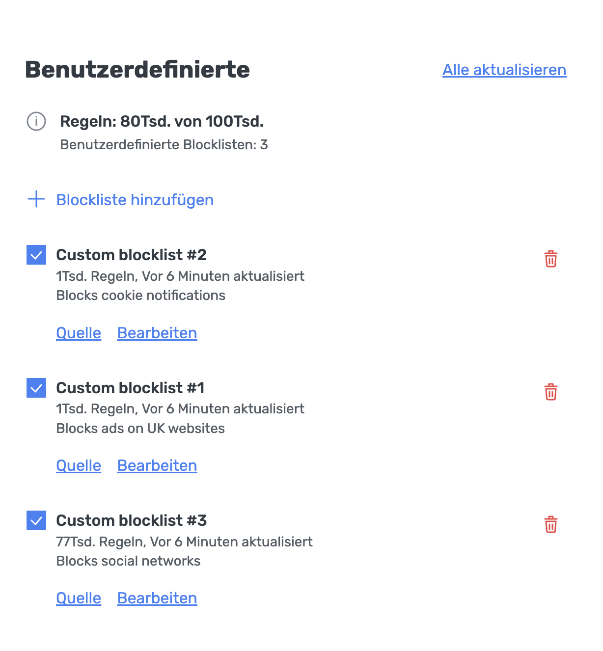 Benutzerdefinierte Blockliste hinzufügen