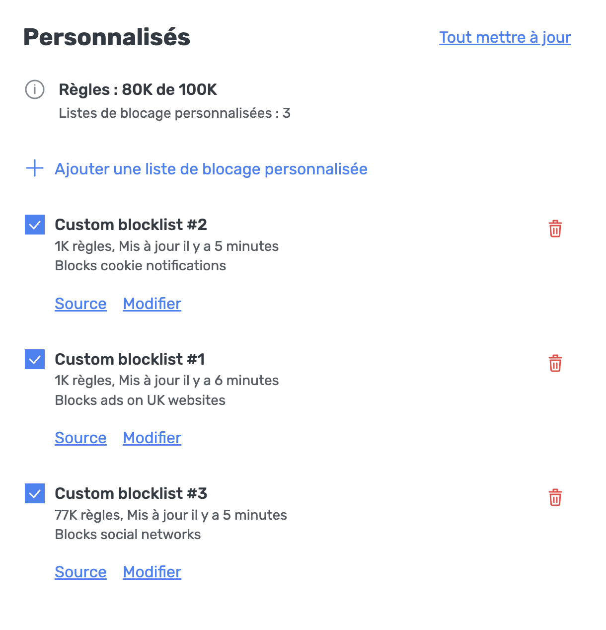 Ajouter liste de blocage personnalisée