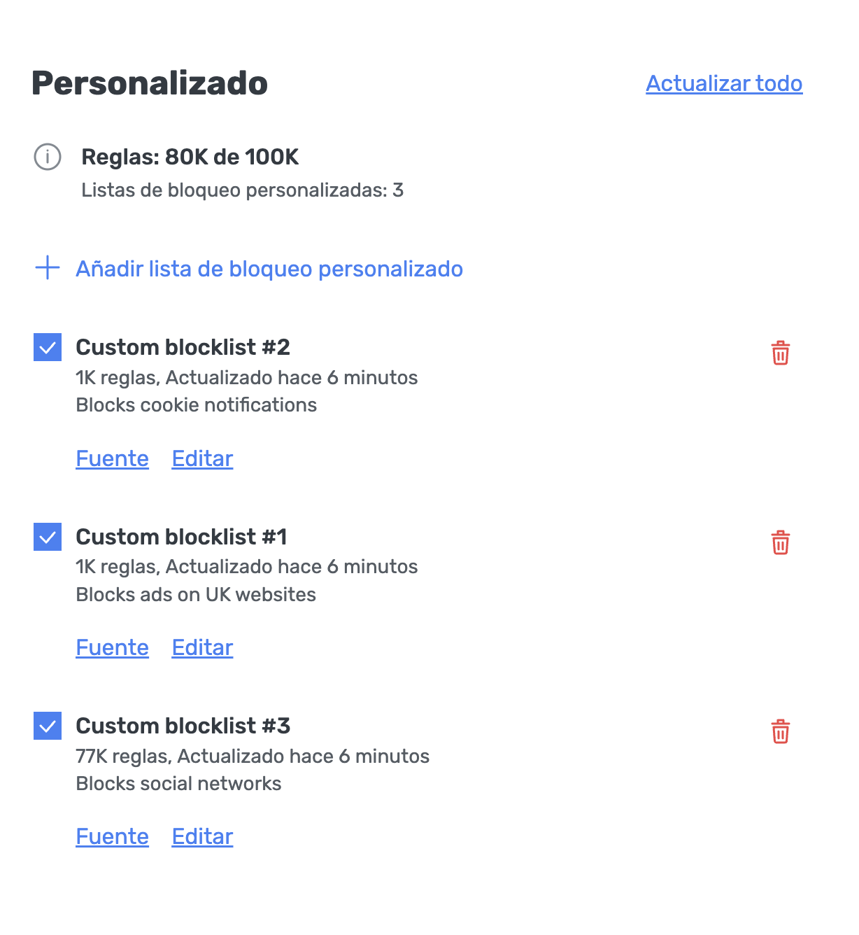 Agregar lista de bloqueo personalizada