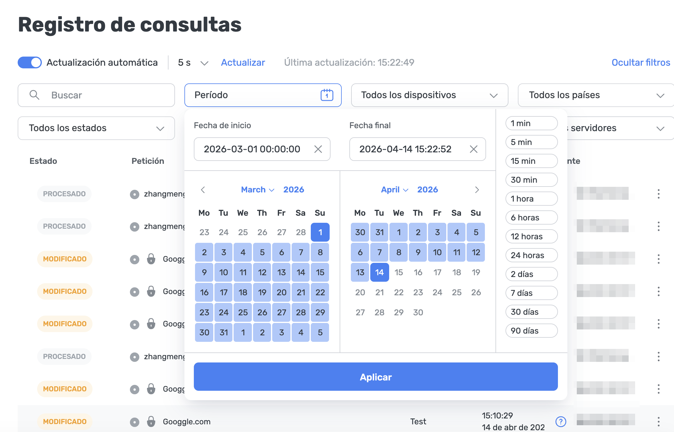 Novo registro de consultas