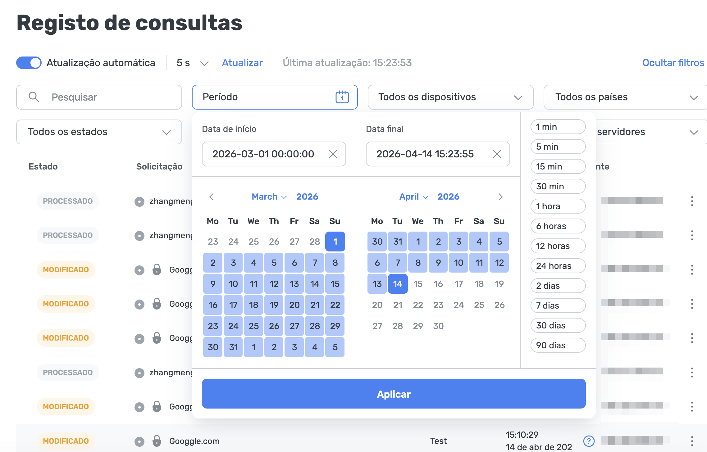 Novo registro de consultas