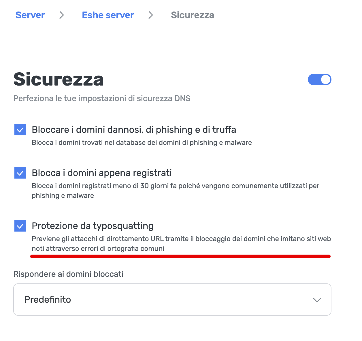 Impostazioni di sicurezza