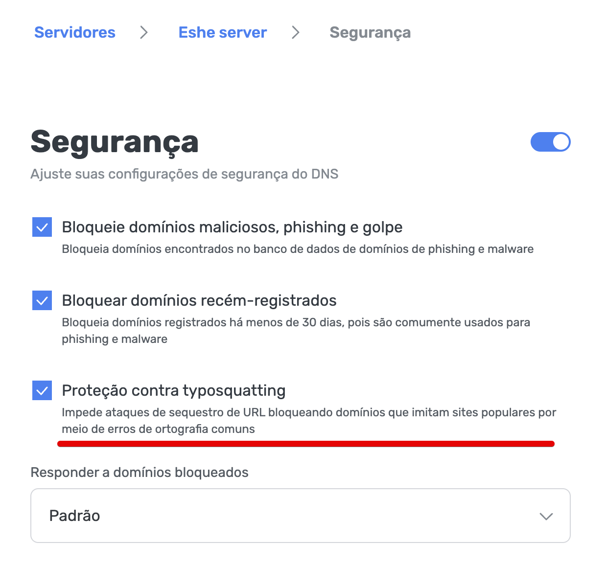 Definições de segurança