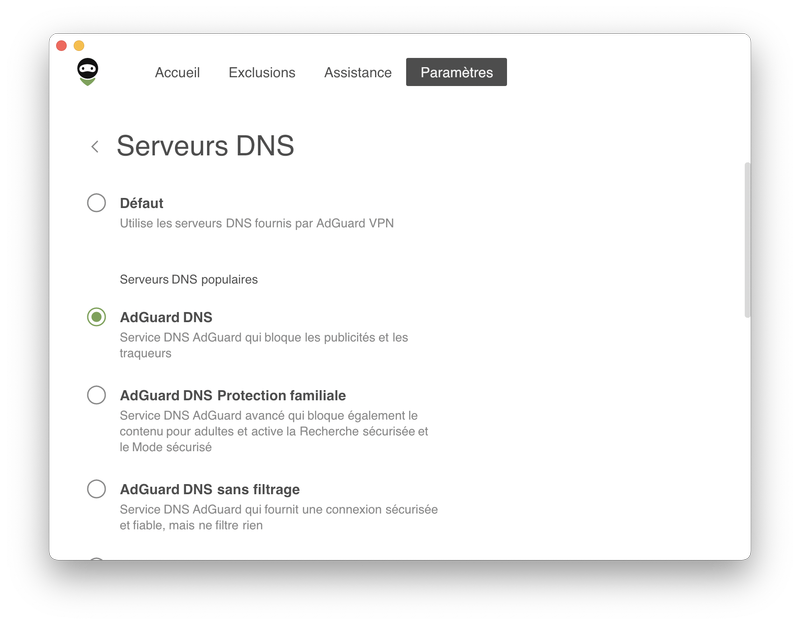 Une liste des serveurs DNS
