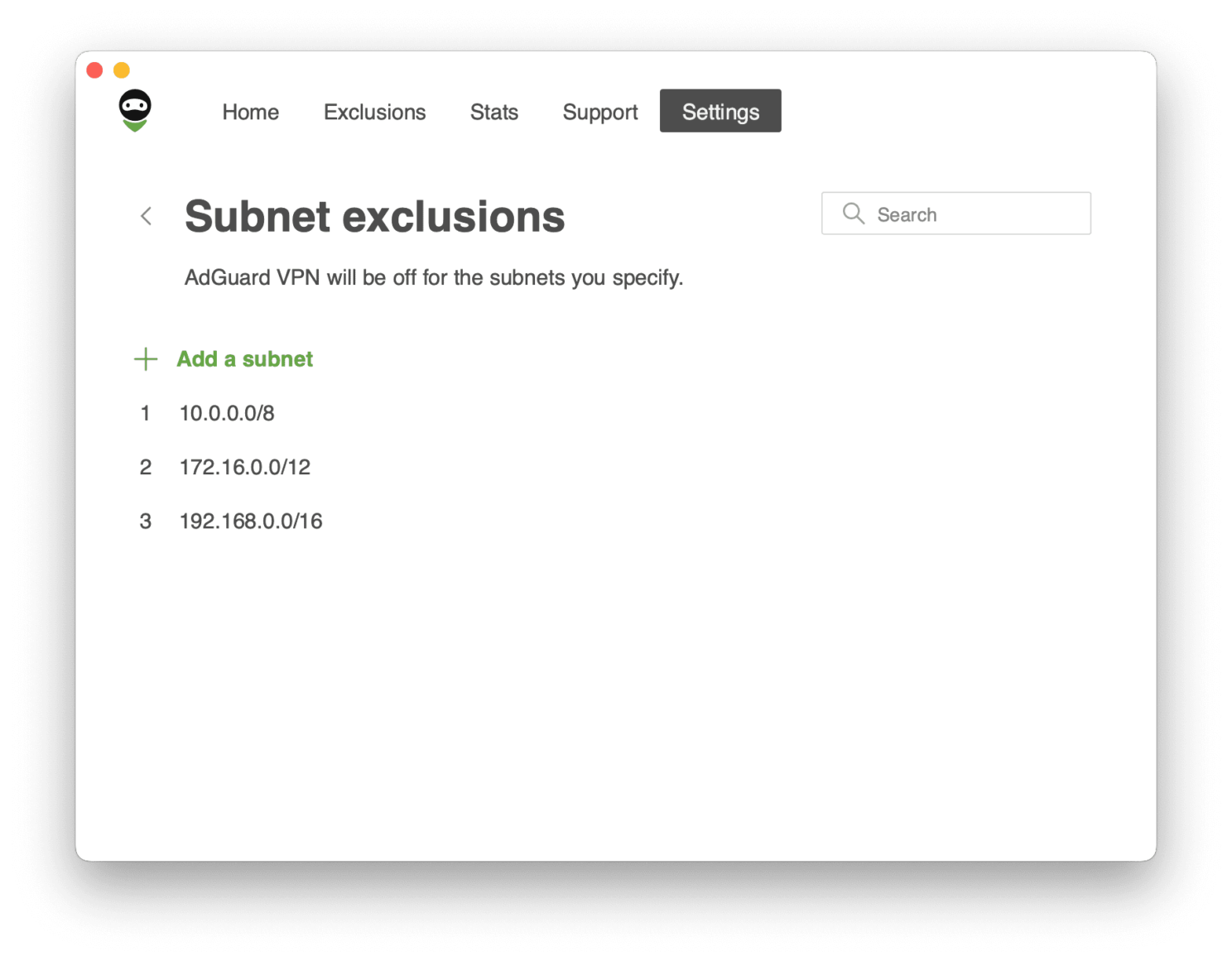 Subnet exclusions