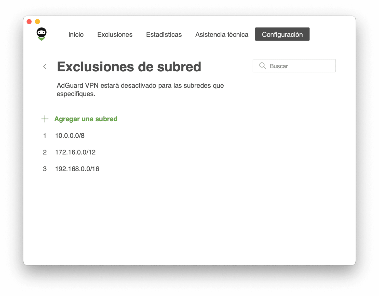 Exclusiones de subred