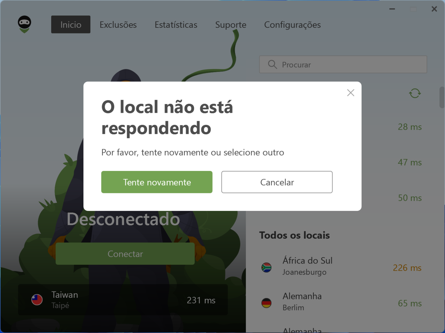 Localização não respondendo